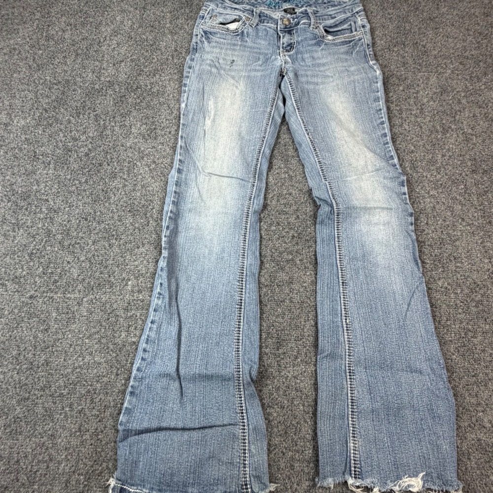 Ariya Jeans Womens 3/4 Blue Light Wash Bootcut Low Rise Flap Pocket Denim